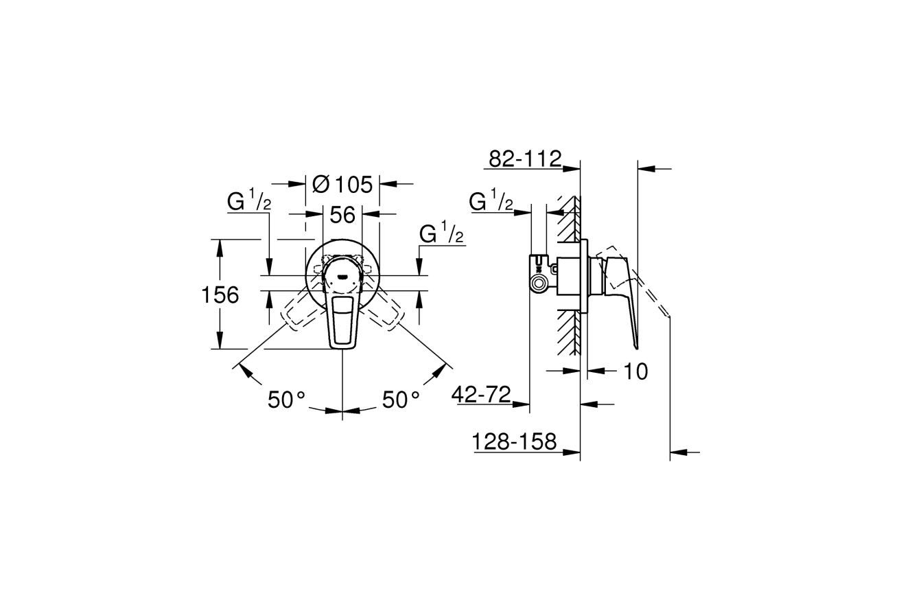 Смеситель для душа GROHE BauLoop в комплекте с монтажной частью, хром (29042001)