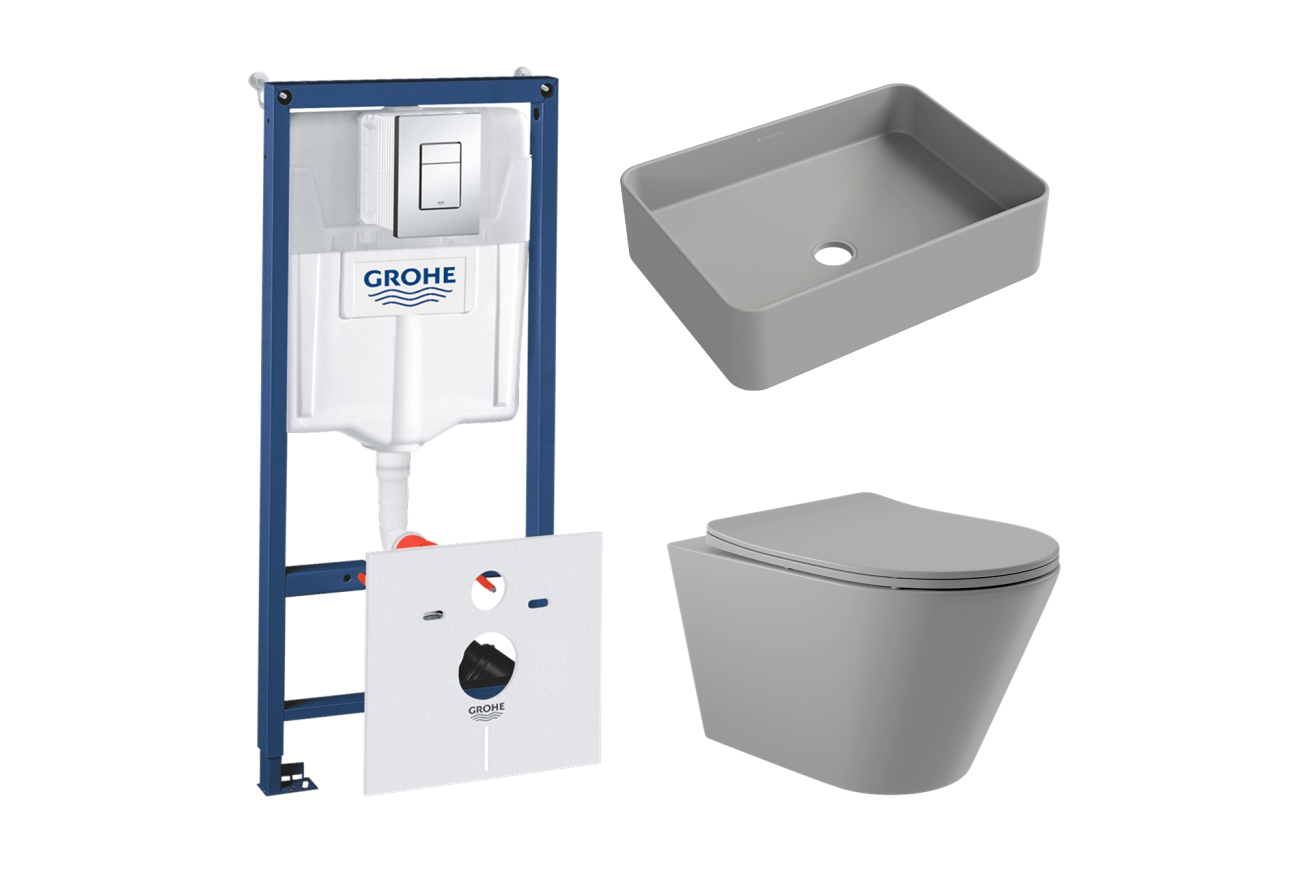 Комплект инсталляции GROHE Rapid SL 38775001 с унитазом Aqueduto CONE CON0130 и раковиной Aqueduto ESPIRAL ESP0430 (NW0486)