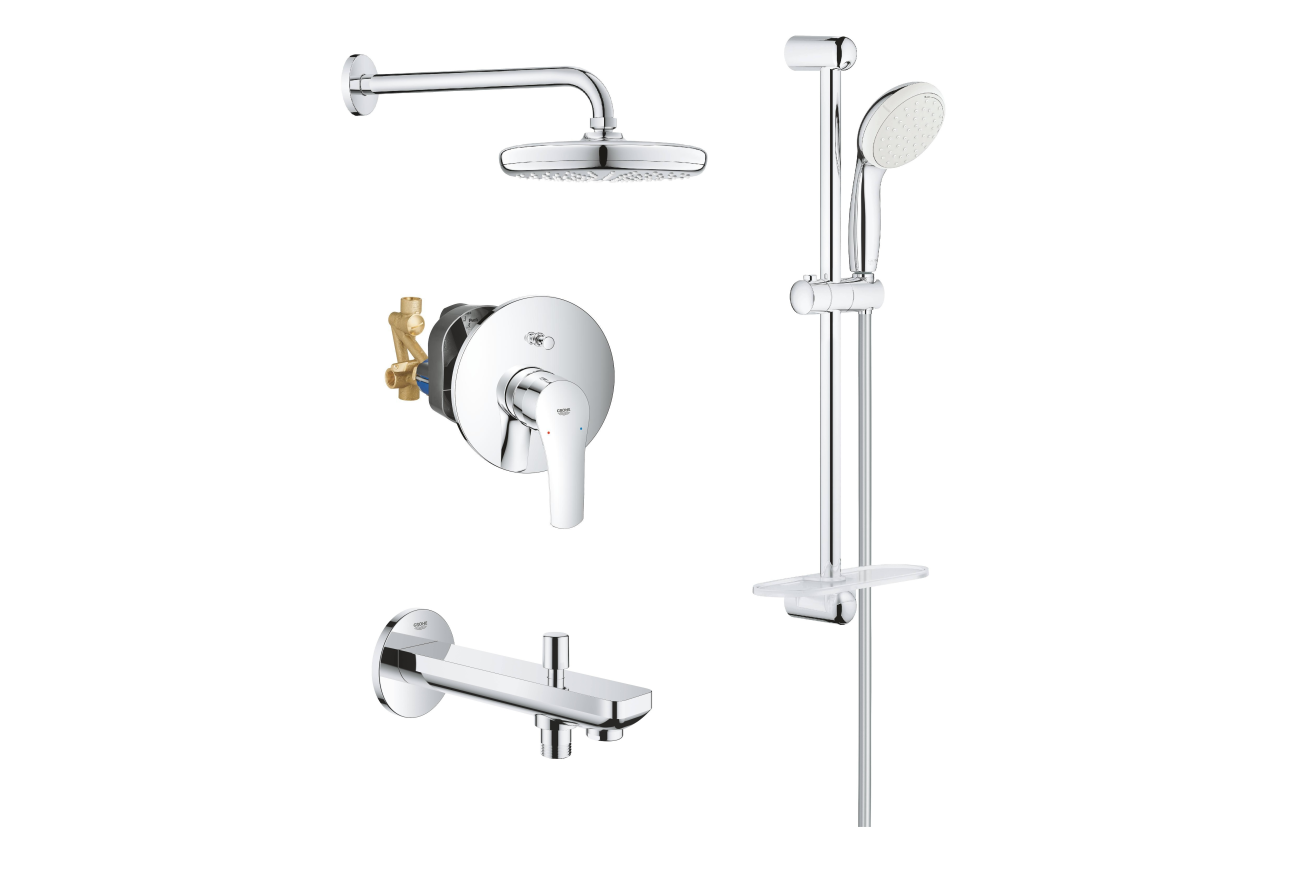 Готовый комплект для ванны GROHE Eurosmart скрытого монтажа, с ручным и верхним душем, хром (NB0062)