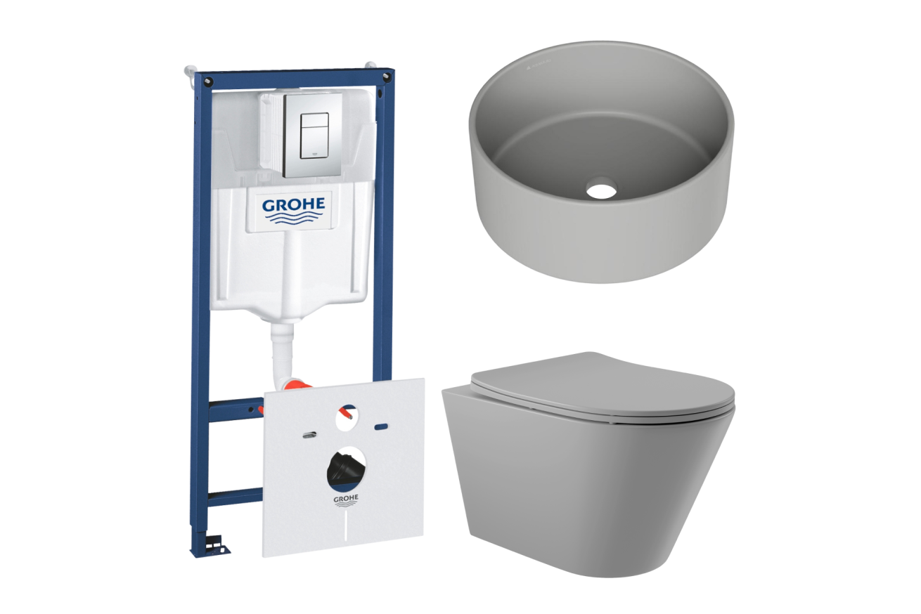 Комплект инсталляции GROHE Rapid SL 38775001 с унитазом Aqueduto CONE CON0130 и раковиной Aqueduto ESPIRAL D400 ESP0130 (NW0406)
