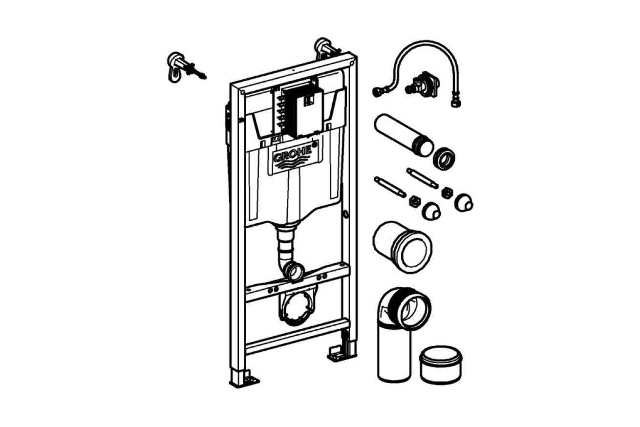 Комплект 2-в-1 для подвесного унитаза GROHE Rapid SL: инсталляция, крепление к стене, ревизионный короб для малых панелей (39750001)