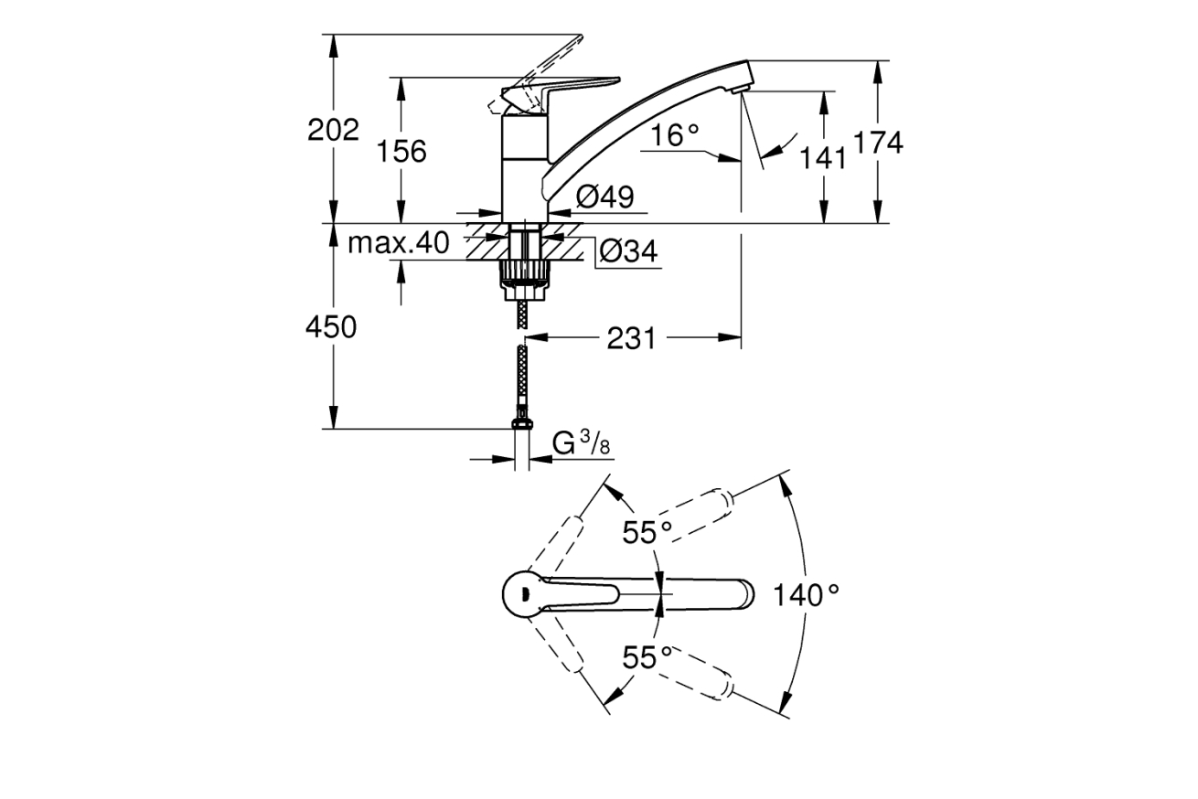 Смеситель для кухни GROHE BauEco, хром (31680000)