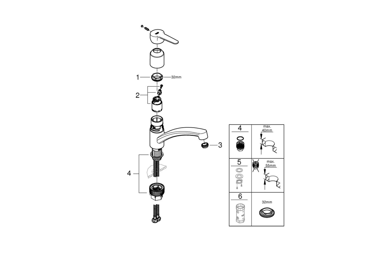Смеситель для кухни GROHE BauEco, хром (31680000)