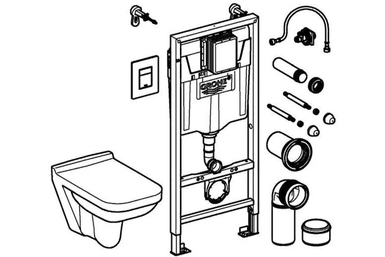 Комплект инсталляции GROHE Solido 4 в 1 с подвесным унитазом и сиденьем (39552000)