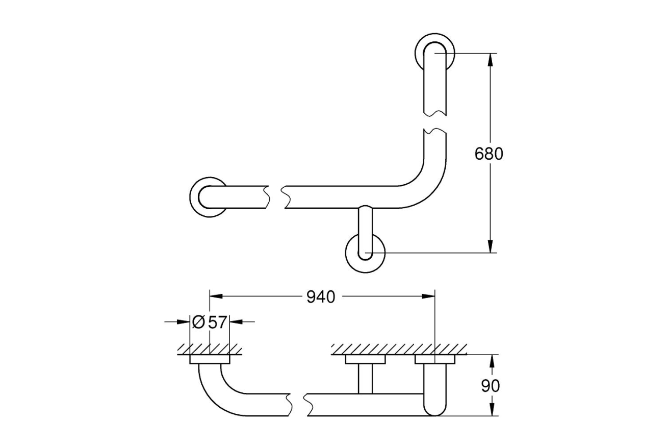 Поручень для ванны угловой GROHE Essentials, 940x600 мм, хром (40797001)