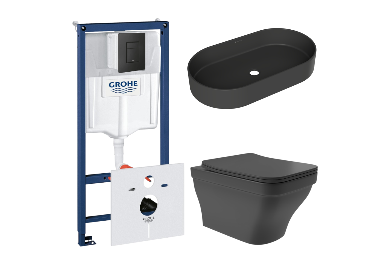 Комплект инсталляции GROHE Solido 38811KF0 с унитазом Aqueduto ESTETA EST0140 и раковиной Aqueduto ESPIRAL ESP0240 (NW0451)