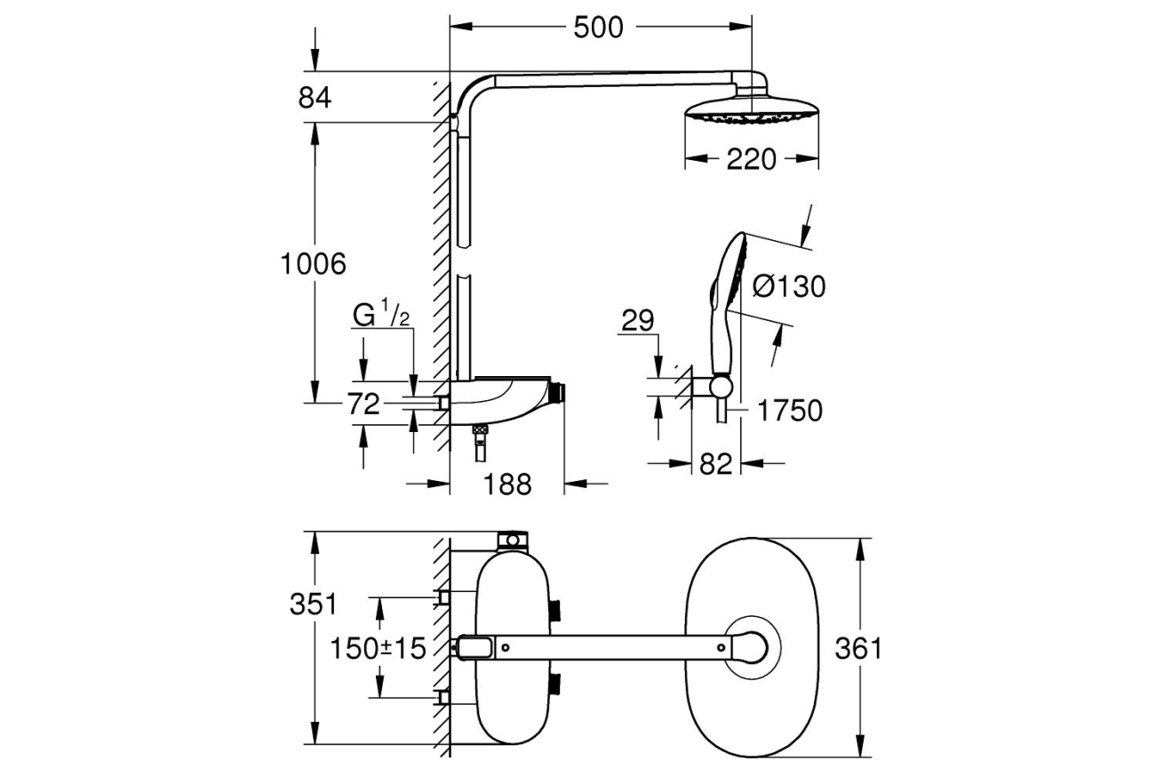 Готовый комплект для душа GROHE Rainshower SmartControl 360 MONO с набором аксессуаров 5 в 1 (NSB0141)
