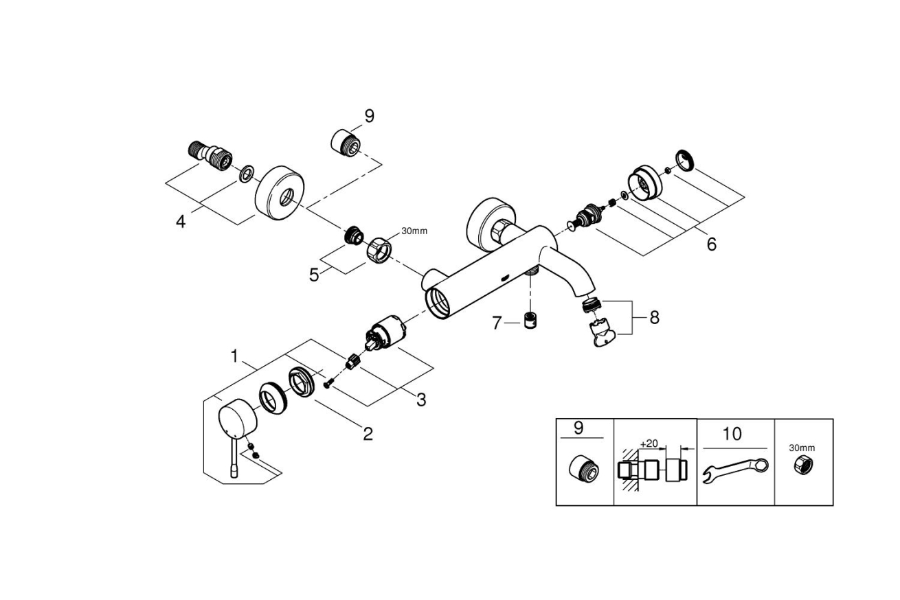 Смеситель для ванны GROHE Essence, холодный рассвет матовый (33624GN1)