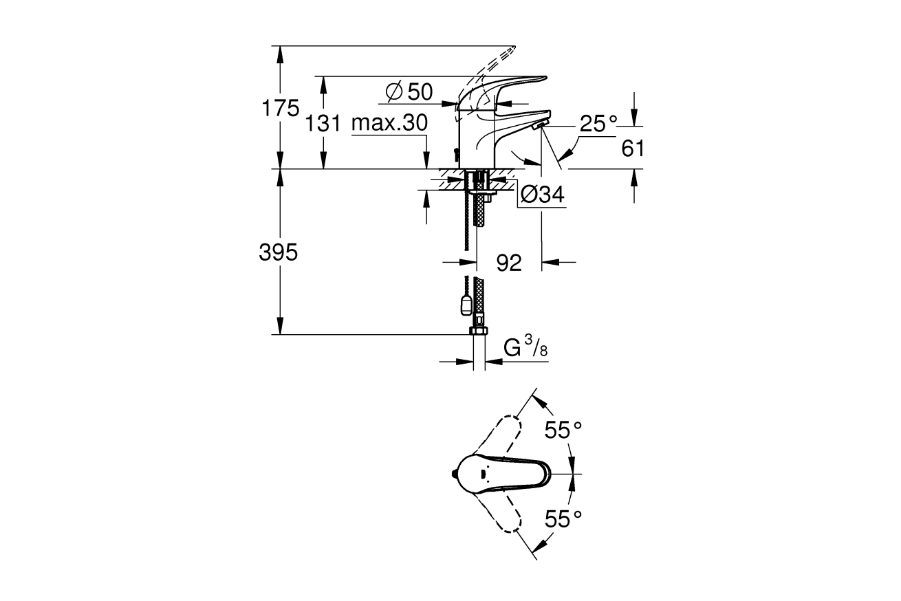 Смеситель для раковины GROHE Euroeco с цепочкой, S-size, хром (32881000)