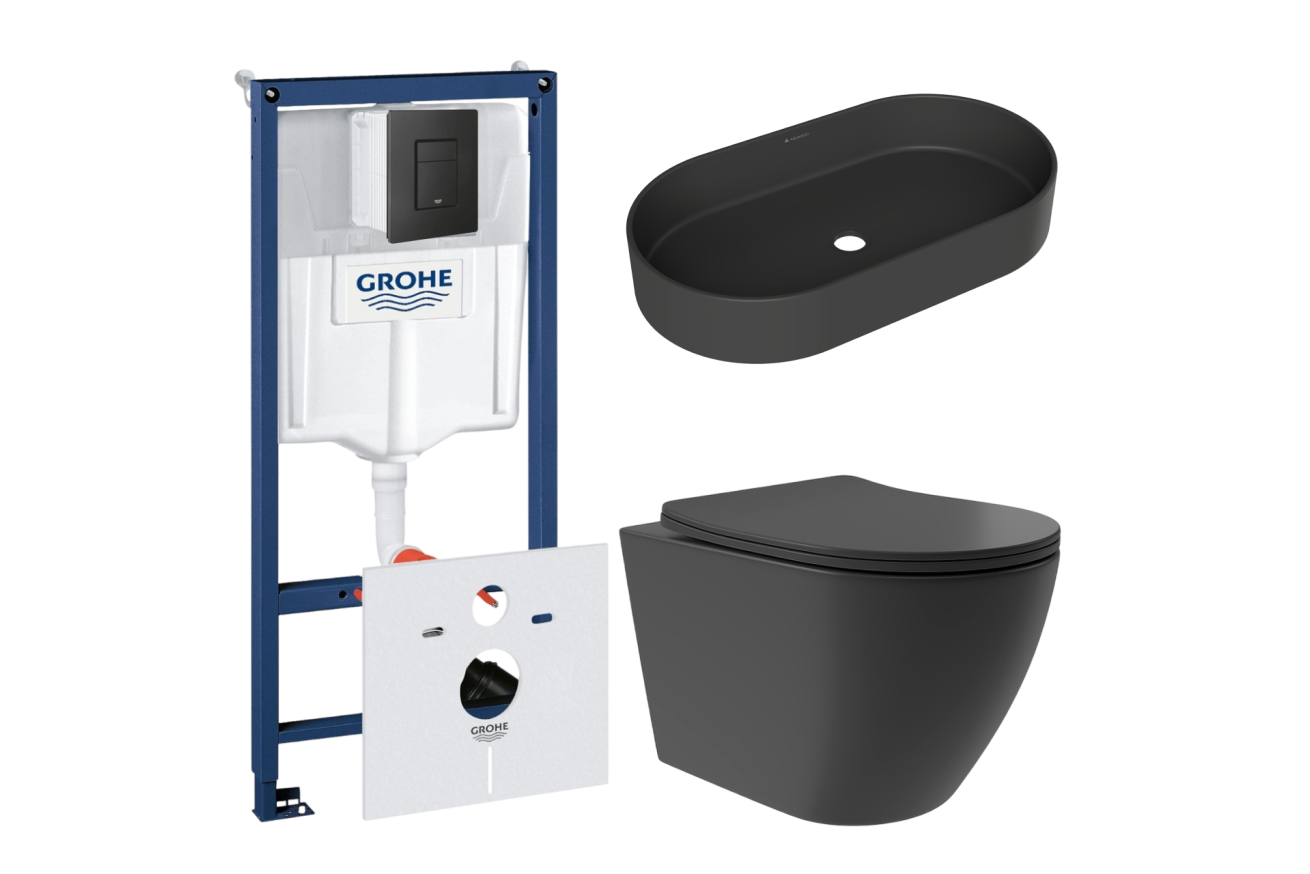 Комплект инсталляции GROHE Solido 38811KF0 с унитазом Aqueduto OVO Plus OVOT0240 и раковиной Aqueduto ESPIRAL ESP0240 (NW0459)