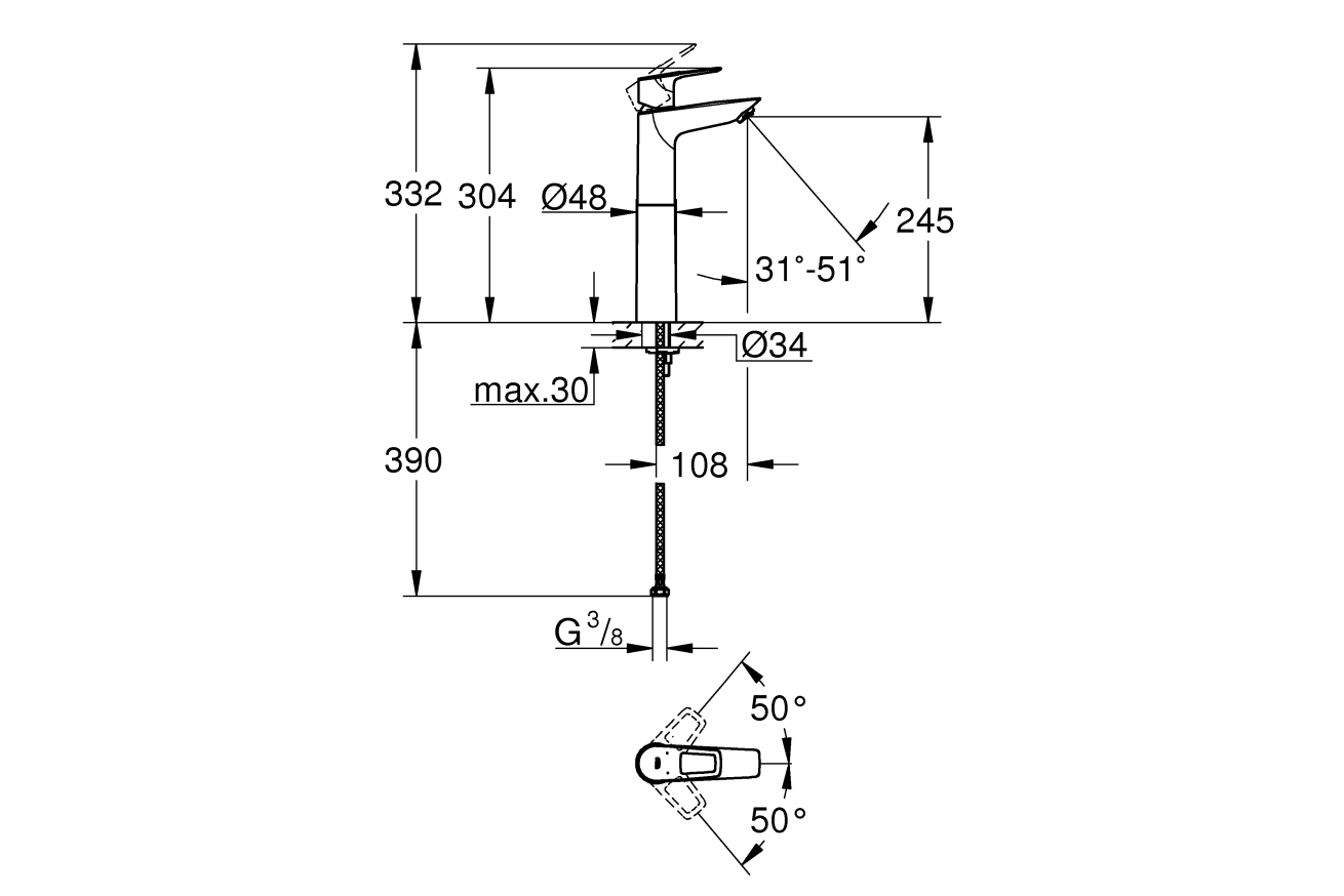 Смеситель для раковины GROHE BauLoop, XL-size, хром (23764001)