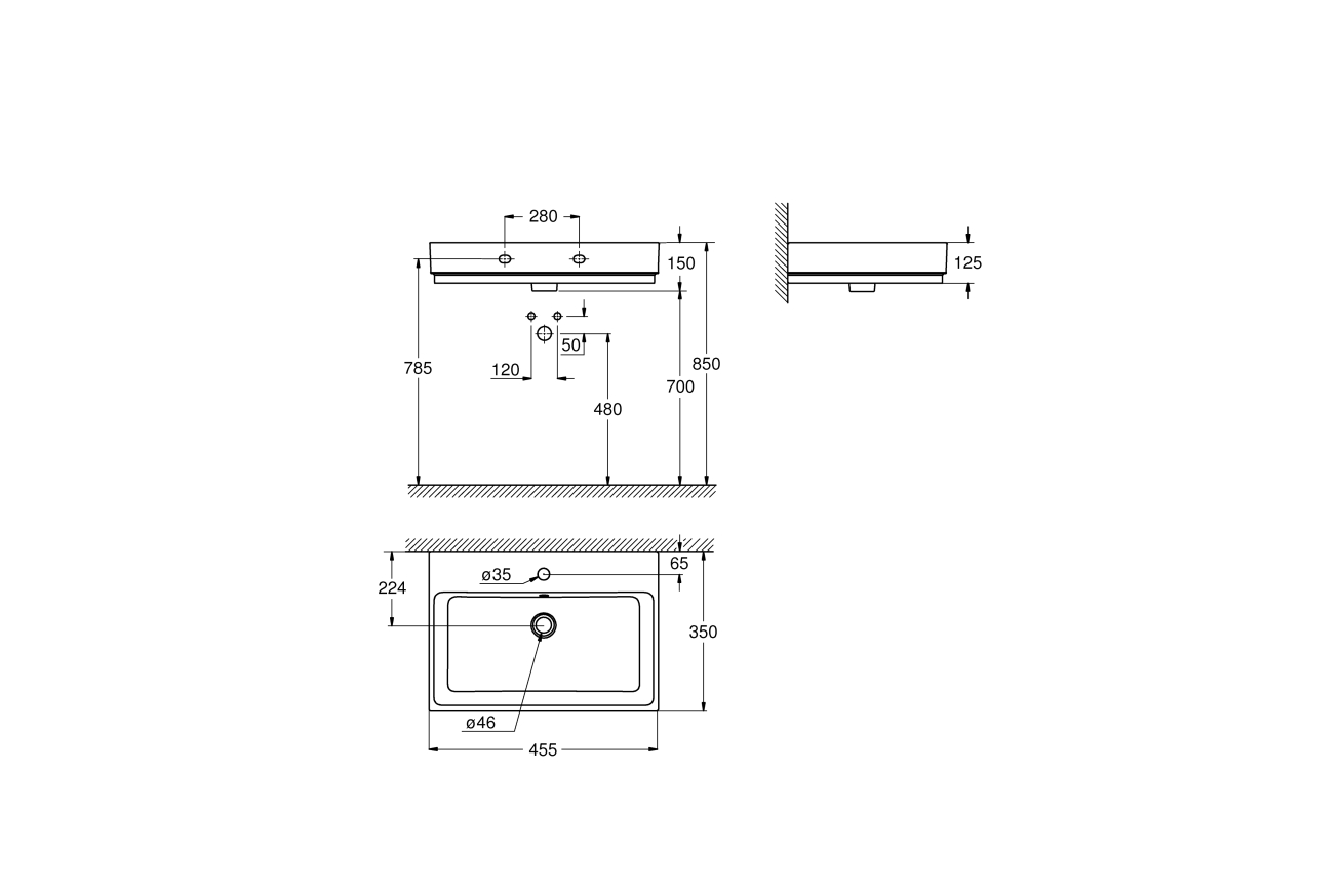 Мини-раковина GROHE Cube Ceramic 45 см, альпин-белый (3948300H)