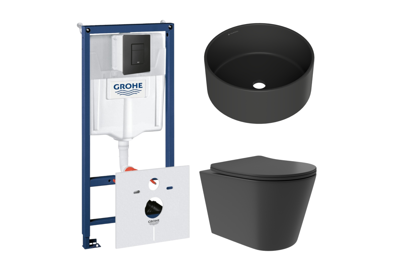 Комплект инсталляции GROHE Solido 38811KF0 с унитазом Aqueduto CONE Plus CONT0240 и раковиной Aqueduto ESPIRAL D400 ESP0140 (NW0415)