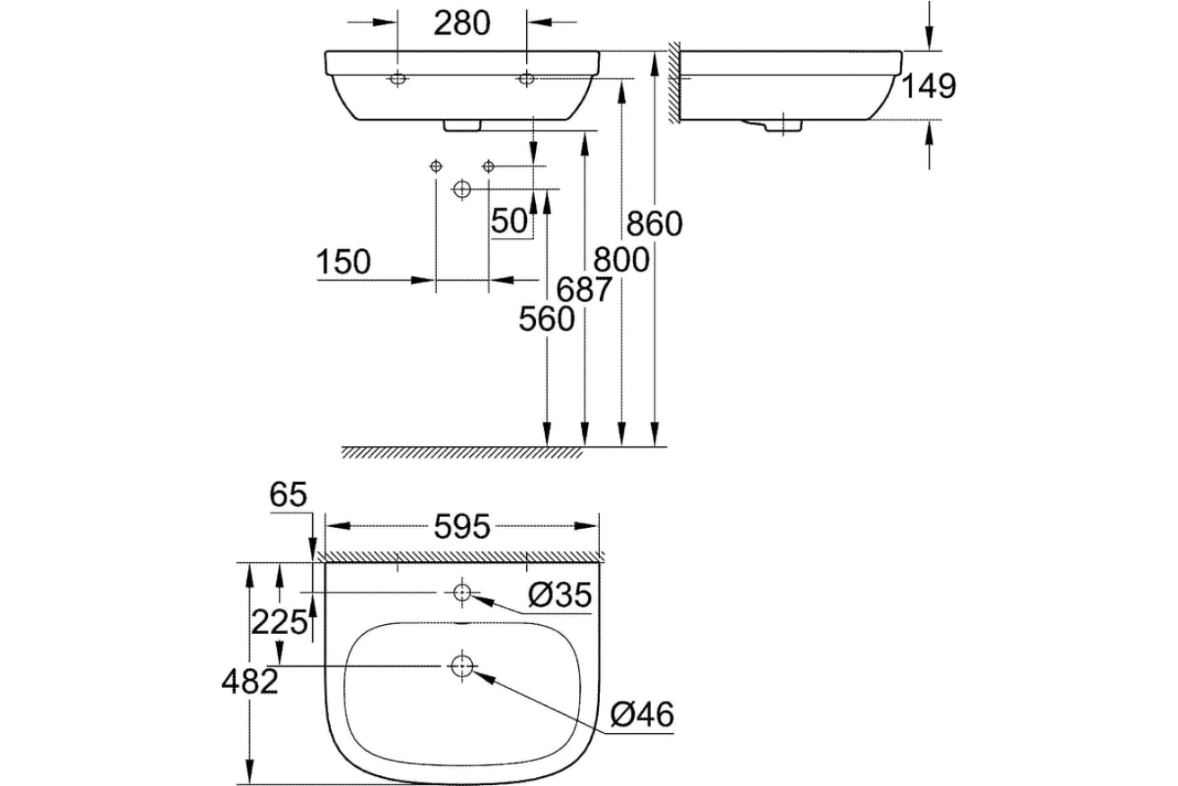 Раковина GROHE Euro Ceramic + Смеситель для раковины GROHE Eurosmart Cosmopolitan с донным клапаном, средний излив (NC0004)