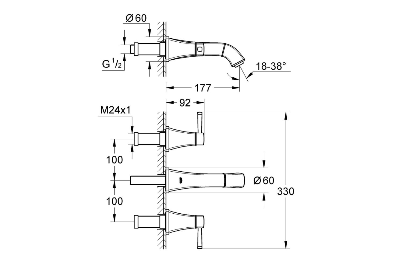 Внешняя часть смесителя для раковины GROHE Grandera на 3 отверстия, хром (20414000)
