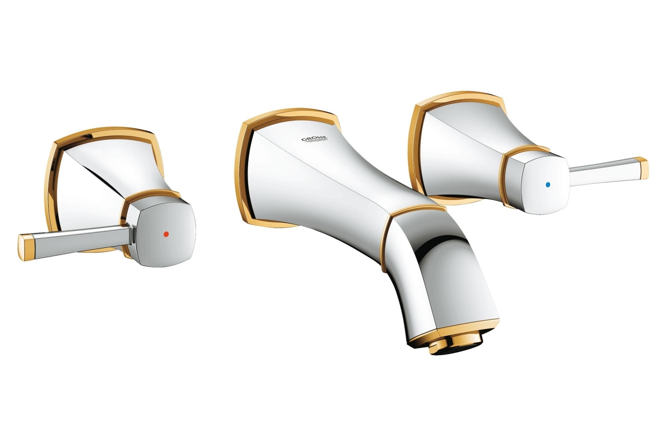 Внешняя часть смесителя для раковины GROHE Grandera на 3 отверстия, хром/золото (20414IG0)