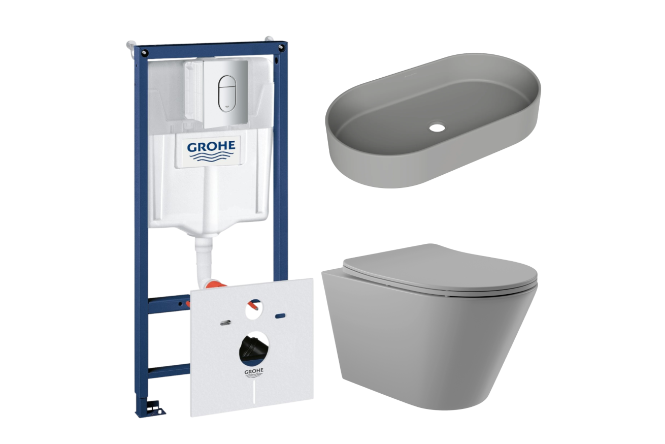 Комплект инсталляции GROHE Rapid SL NW0145/S с унитазом Aqueduto CONE CON0130 и раковиной Aqueduto ESPIRAL ESP0230 (NW0449)