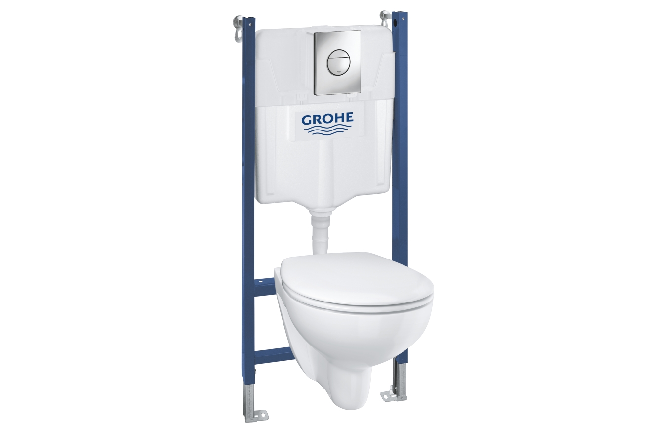 Комплект инсталляции GROHE Solido Compact 5 в 1 с подвесным унитазом Bau Ceramic и сиденьем с микролифтом (39415000)