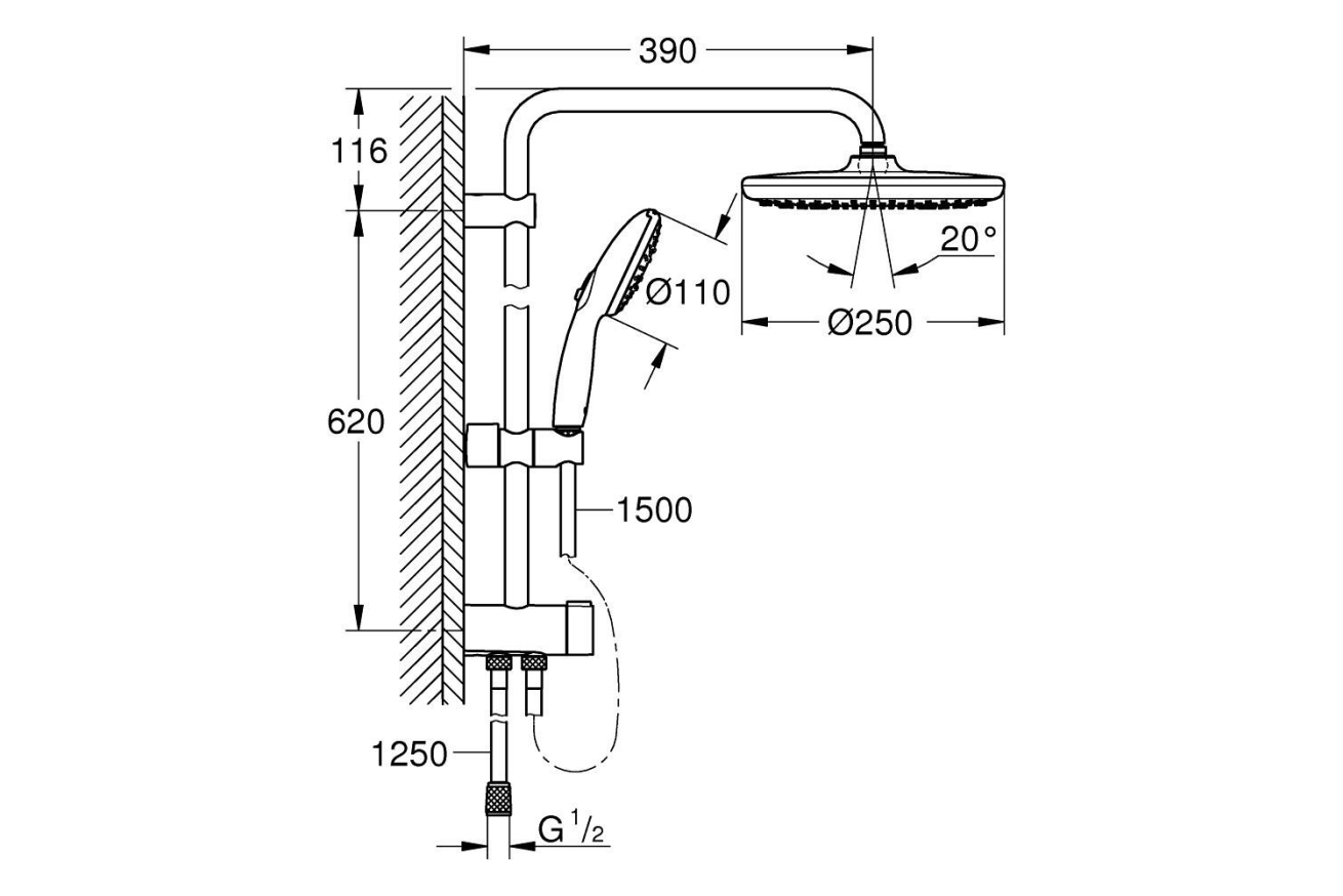 Душевая система GROHE Tempesta System 250 Flex с переключателем потоков, хром (26980001)