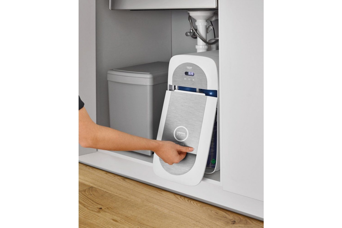 Смеситель для кухни GROHE Blue Home с системой фильтрации, охлаждения и газирования воды, Wi-Fi, суперсталь (31454DC1)