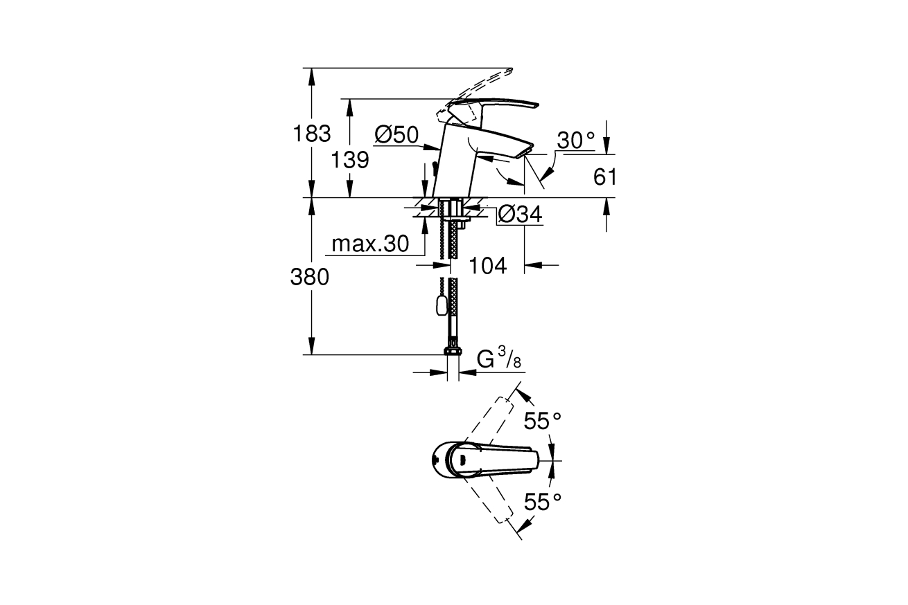 Смеситель для раковины GROHE Start с цепочкой, хром (32277001)