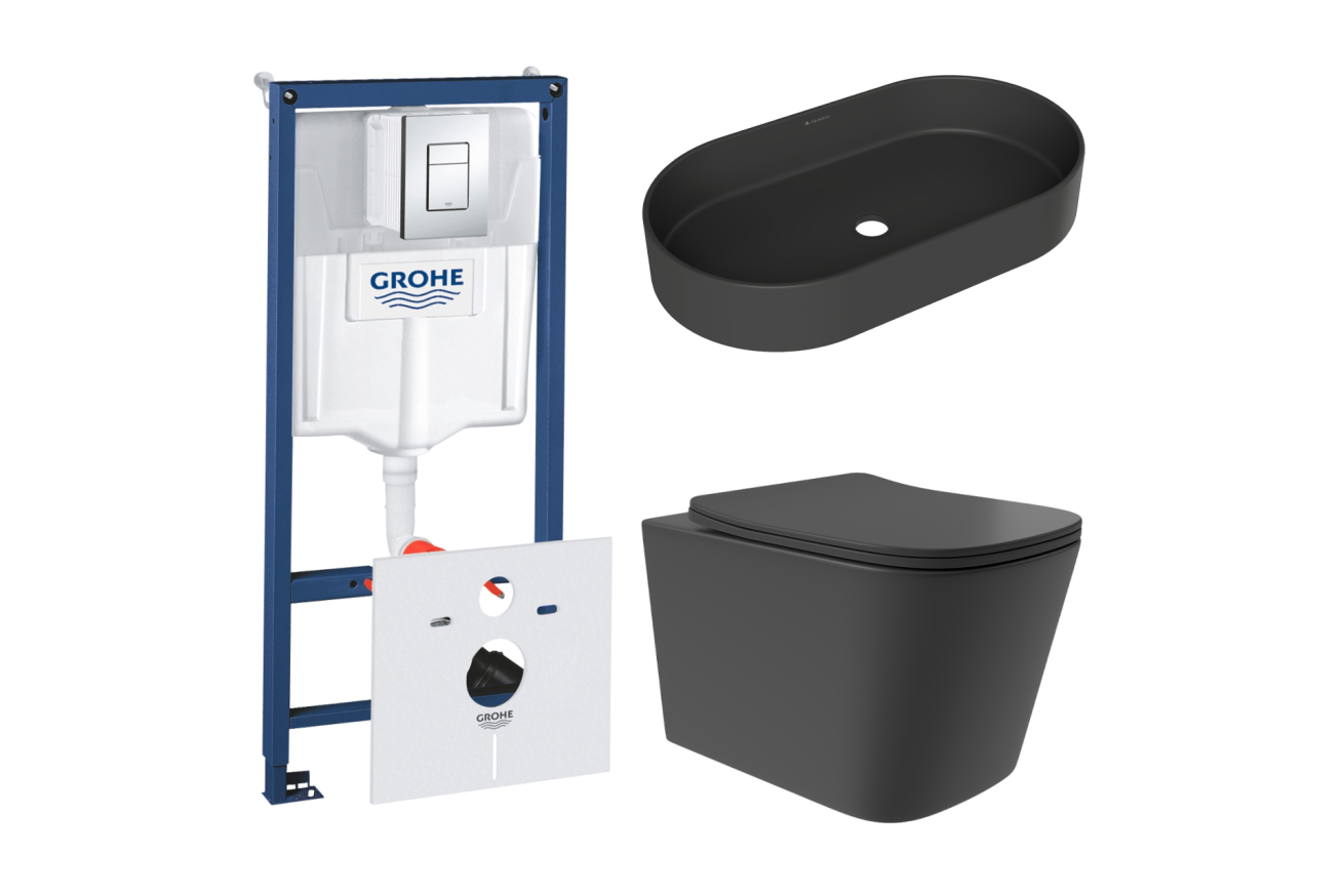 Комплект инсталляции GROHE Rapid SL 38775001 с унитазом Aqueduto MACIO Plus MACТ0240 и раковиной Aqueduto ESPIRAL ESP0240 (NW0474)