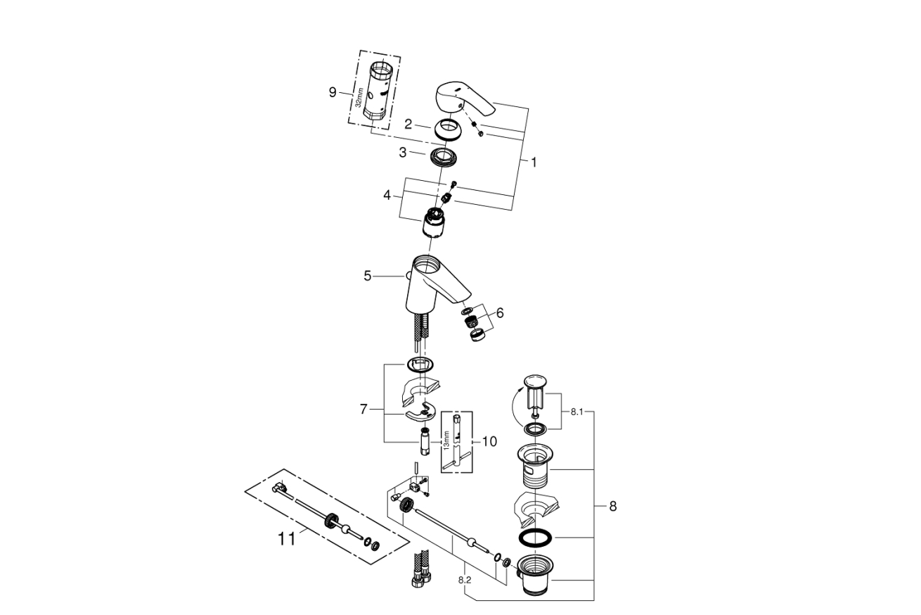 Готовый комплект для ванной комнаты GROHE Eurosmart с душевым гарнитуром (NB0027)