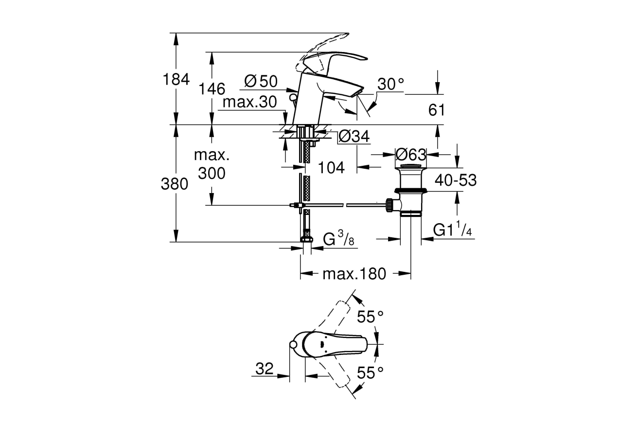 Готовый комплект для ванной комнаты GROHE Eurosmart с душевым гарнитуром (NB0027)