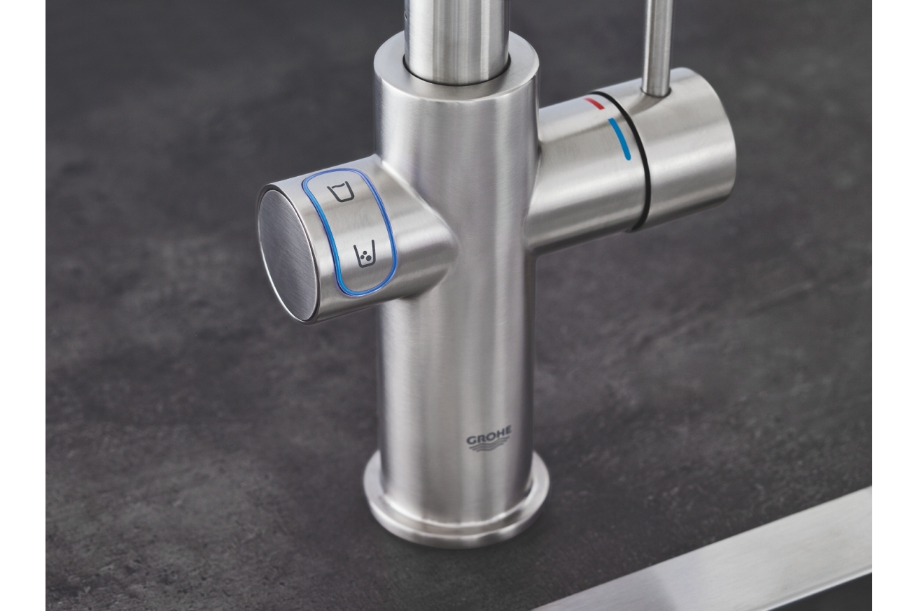 Смеситель для кухонной мойки GROHE Blue Home с системой фильтрации, охлаждения и газирования воды, суперсталь (31455DC1)