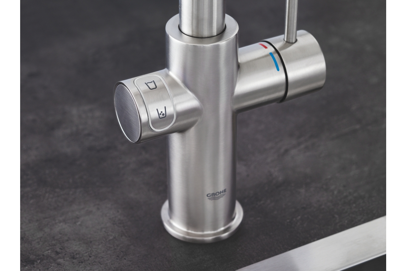 Смеситель для кухонной мойки GROHE Blue Home с системой фильтрации, охлаждения и газирования воды, суперсталь (31455DC1)