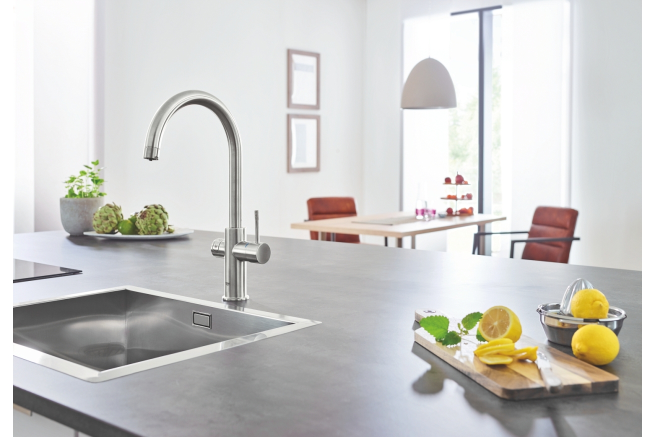 Смеситель для кухонной мойки GROHE Blue Home с системой фильтрации, охлаждения и газирования воды, суперсталь (31455DC1)