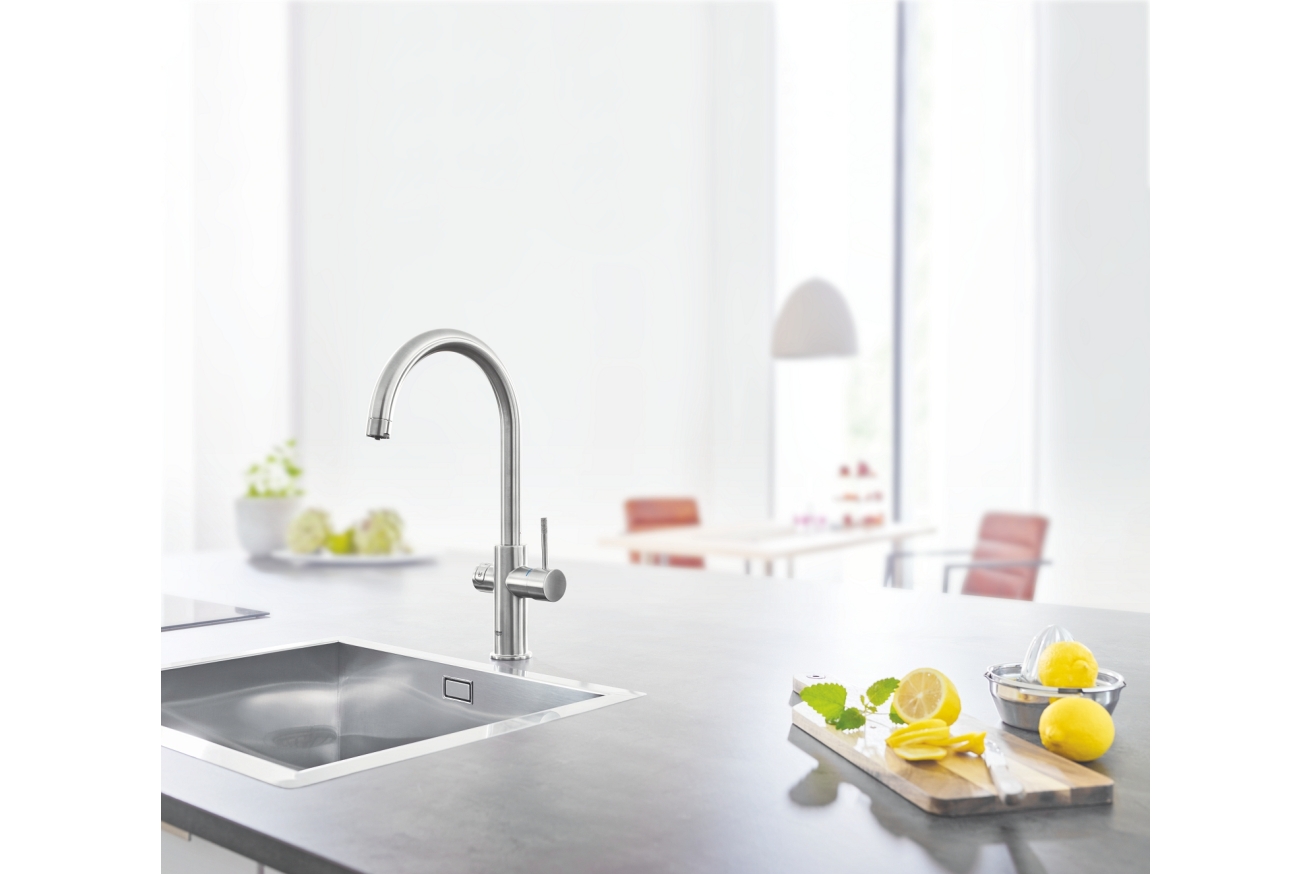 Смеситель для кухонной мойки GROHE Blue Home с системой фильтрации, охлаждения и газирования воды, суперсталь (31455DC1)