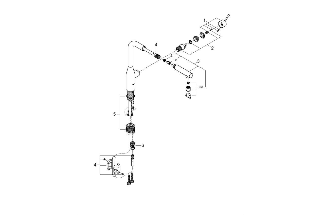 Смеситель для кухни GROHE Essence с вытяжным изливом 2jet, холодный рассвет матовый (30504GN0)