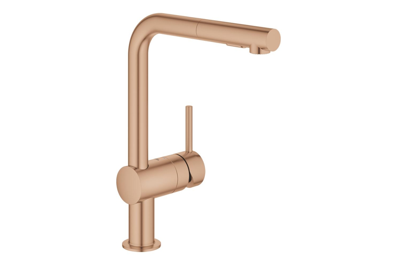 Смеситель для кухни GROHE Minta с вытяжным душем, L-образный излив, теплый закат матовый (30274DL0)