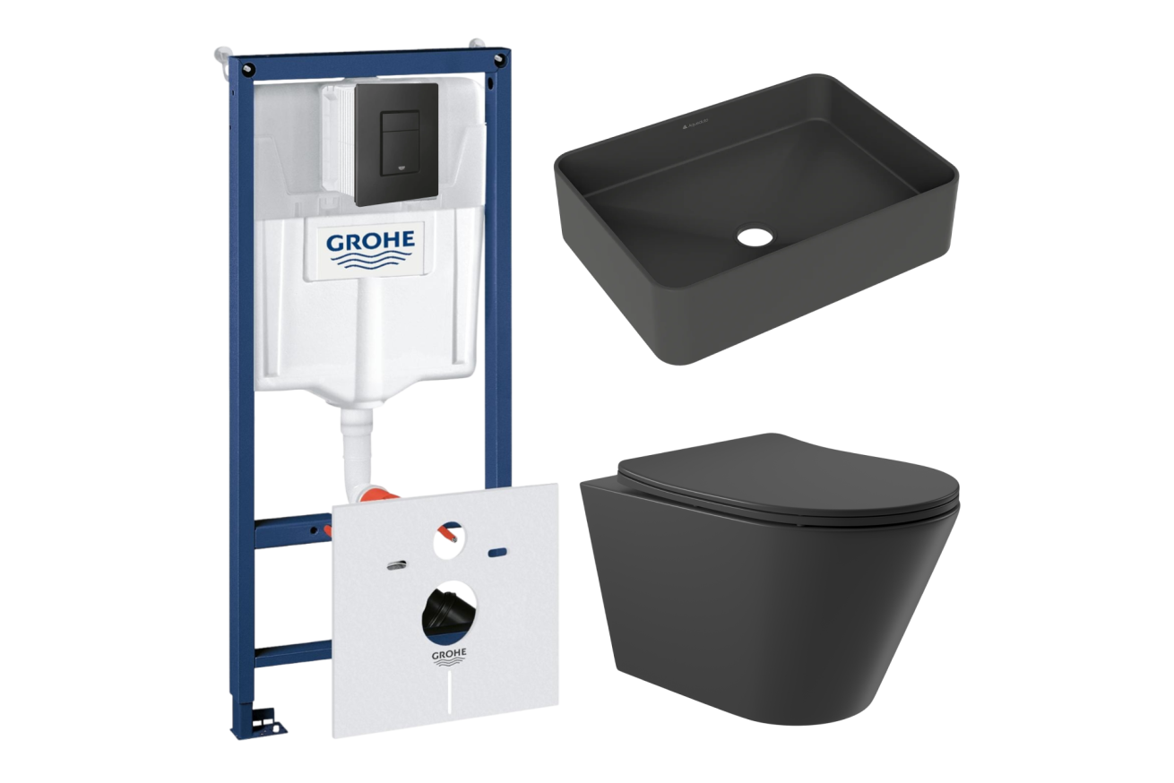 Комплект инсталляции GROHE Solido 38811KF0 с унитазом Aqueduto CONE CON0140 и раковиной Aqueduto ESPIRAL ESP0440 (NW0511)