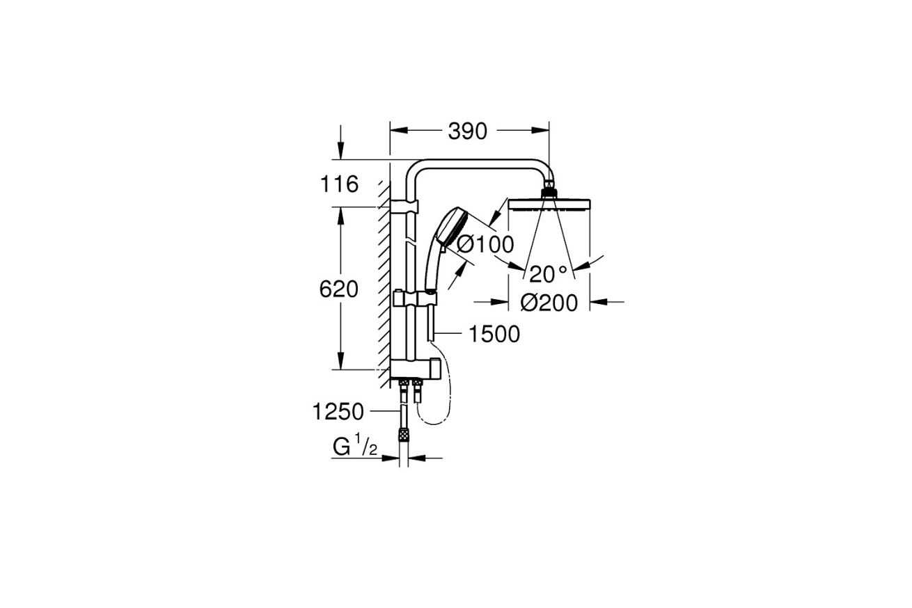 Душевая система GROHE Tempesta System 200 со смесителем для ванны, хром (NB0073/S)