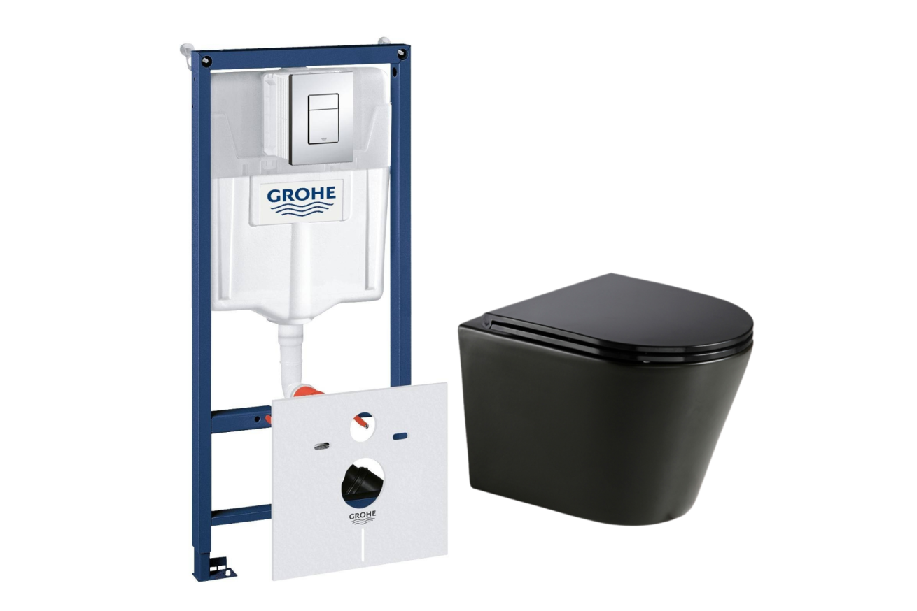 Комплект инсталляции GROHE Rapid SL 38775001 с унитазом AQUAme AQM2001MB и сиденьем с микролифтом (NW0306)