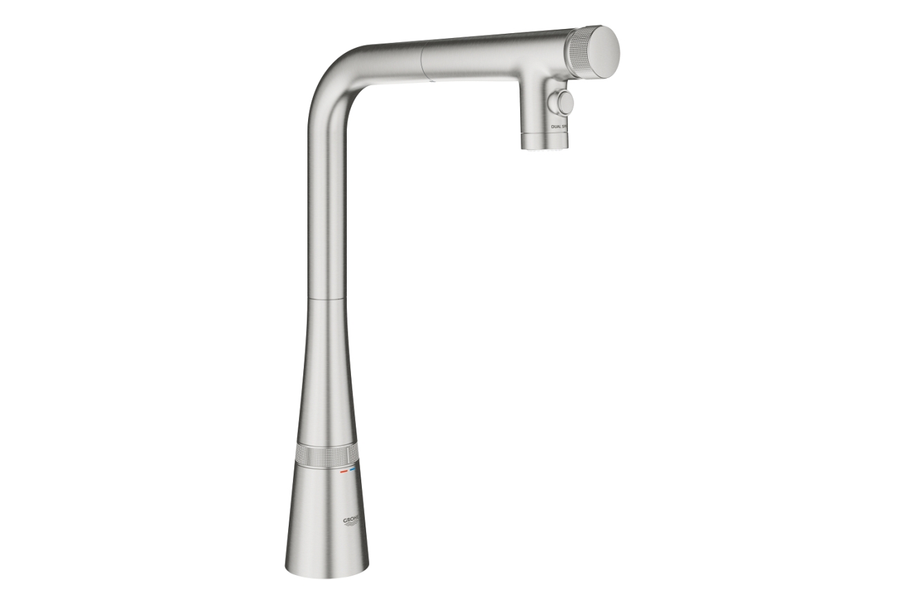 Смеситель для кухни GROHE Zedra SmartControl с вытяжным изливом 2jet, суперсталь (31886DC0)