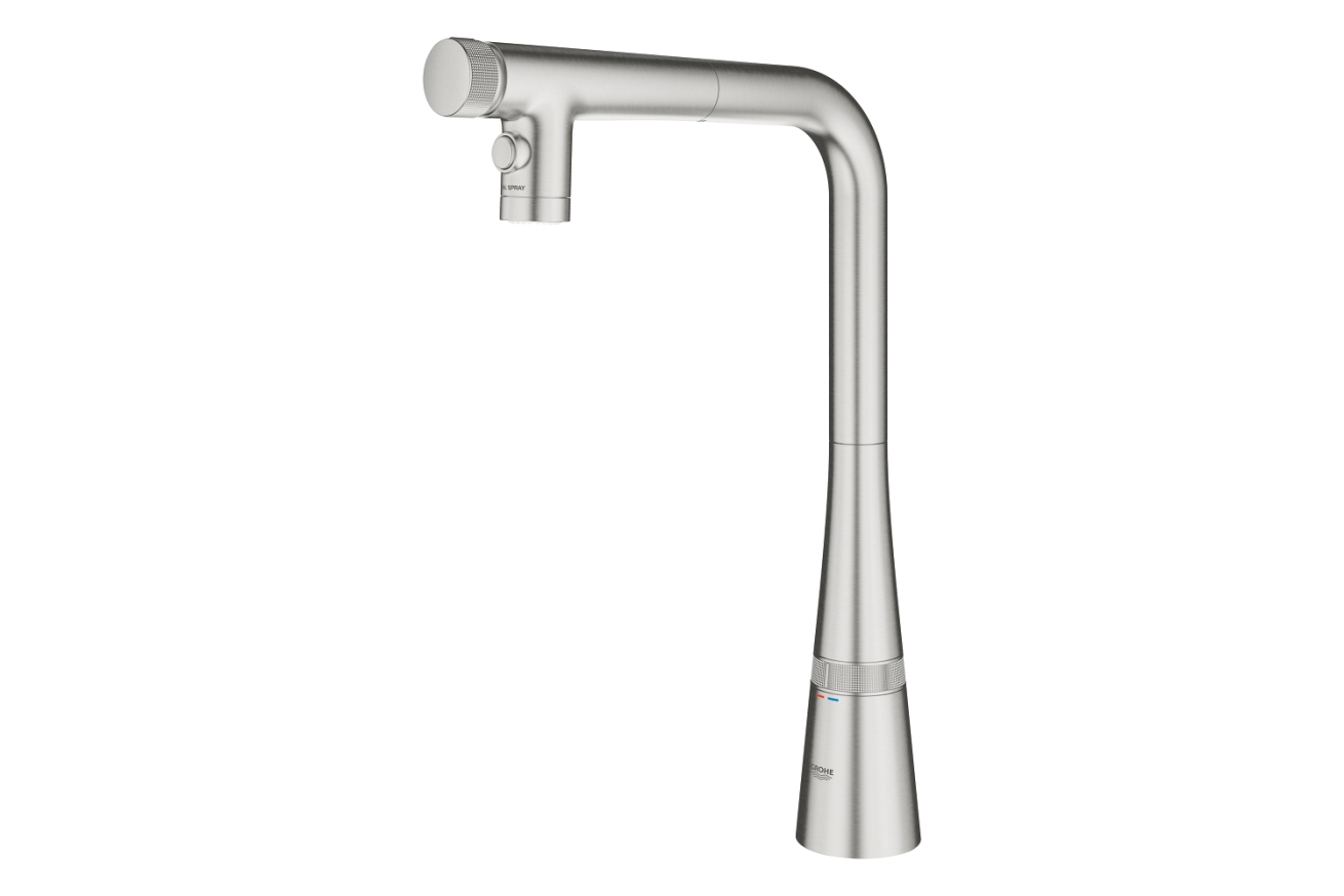 Смеситель для кухни GROHE Zedra SmartControl с вытяжным изливом 2jet, суперсталь (31886DC0)