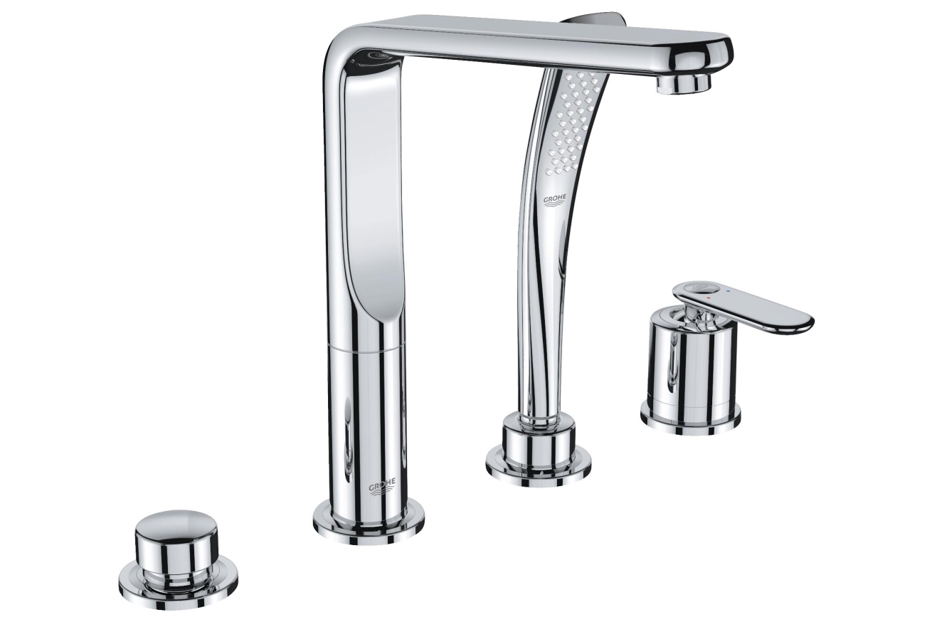Смеситель для ванны GROHE Veris с душевым гарнитуром, на борт ванны, 4 отверстия, хром (19373000)