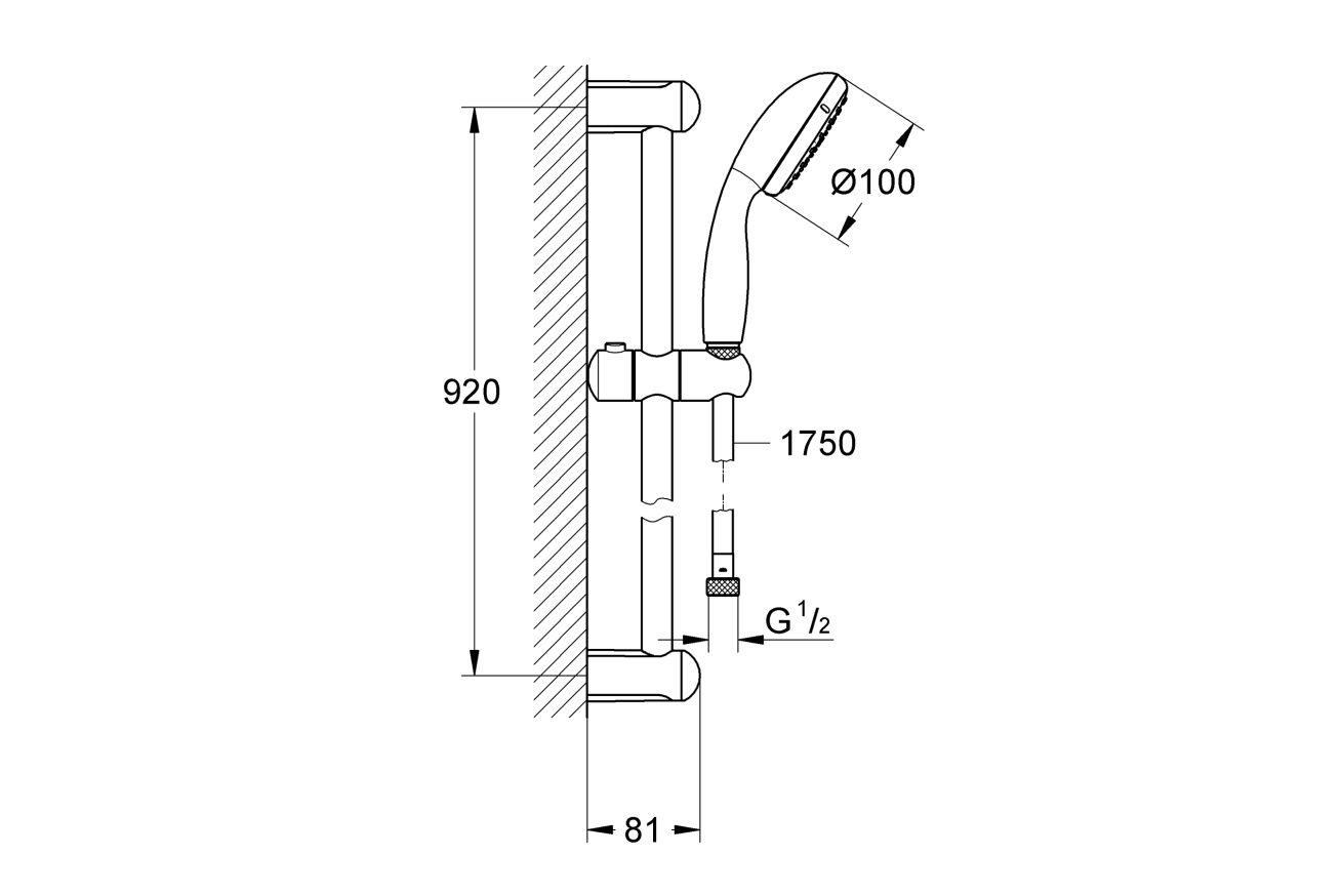 Душевой гарнитур GROHE Tempesta 100, 1 вид струи, хром (27854001)