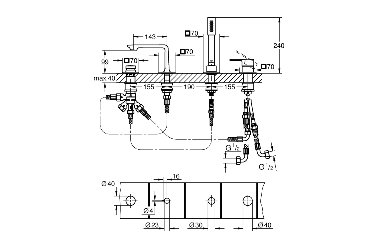 Смеситель для ванны GROHE Allure на 4 отверстия, на край ванны, хром (19316001)