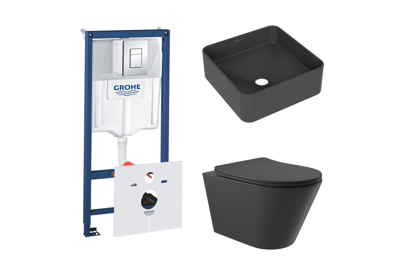 Комплект инсталляции GROHE Rapid SL 38775001 с унитазом Aqueduto CONE CON0140 и раковиной Aqueduto ESPIRAL ESP0340 (NW0390)
