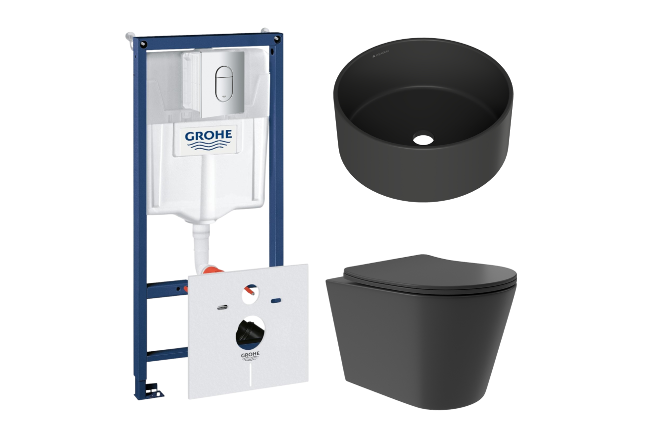 Комплект инсталляции GROHE Rapid SL NW0145/S с унитазом Aqueduto CONE Plus CONT0240 и раковиной Aqueduto ESPIRAL D400 ESP0140 (NW0417)