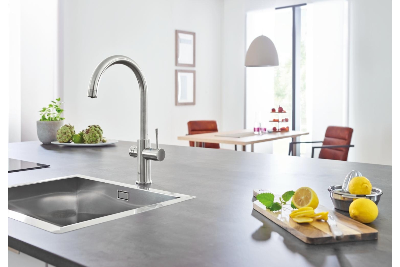 Смеситель для кухни GROHE Blue Home с системой фильтрации, охлаждения и газирования воды, суперсталь (31455DC0)