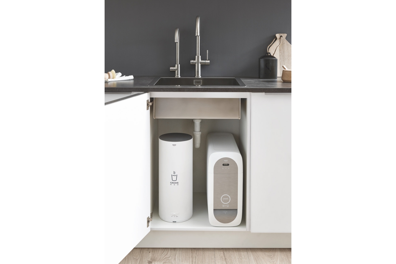 Смеситель для кухни GROHE Blue Home с системой фильтрации, охлаждения и газирования воды, суперсталь (31455DC0)