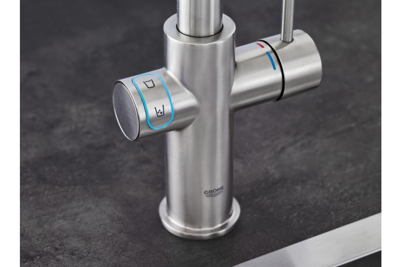 Смеситель для кухни GROHE Blue Home с системой фильтрации, охлаждения и газирования воды, суперсталь (31455DC0)