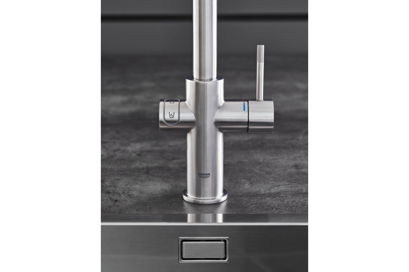 Смеситель для кухни GROHE Blue Home с системой фильтрации, охлаждения и газирования воды, суперсталь (31455DC0)