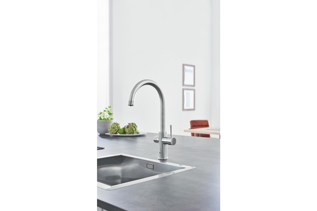 Смеситель для кухни GROHE Blue Home с системой фильтрации, охлаждения и газирования воды, суперсталь (31455DC0)