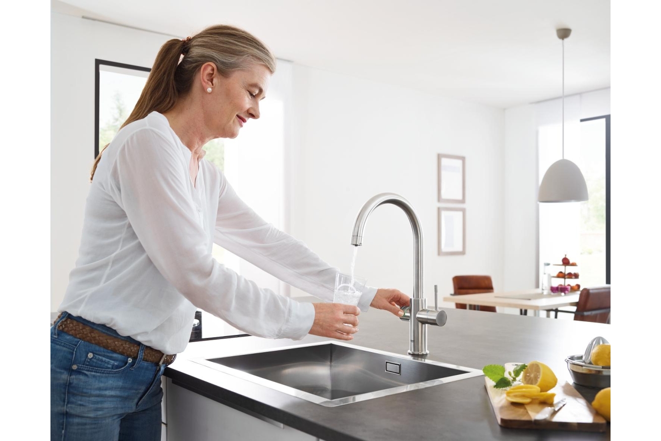 Смеситель для кухни GROHE Blue Home с системой фильтрации, охлаждения и газирования воды, суперсталь (31455DC0)